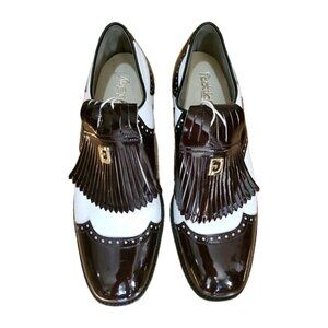 FootJoy Classics VTG Patent Brogue Wingtip Kiltie Golf Shoes 11.5 Spikes Saddle